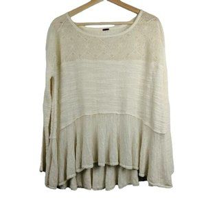 Free People Kristobel Ruffle Lace Peplum Sweater Size M Womens 3/4 Sleeve Ivory